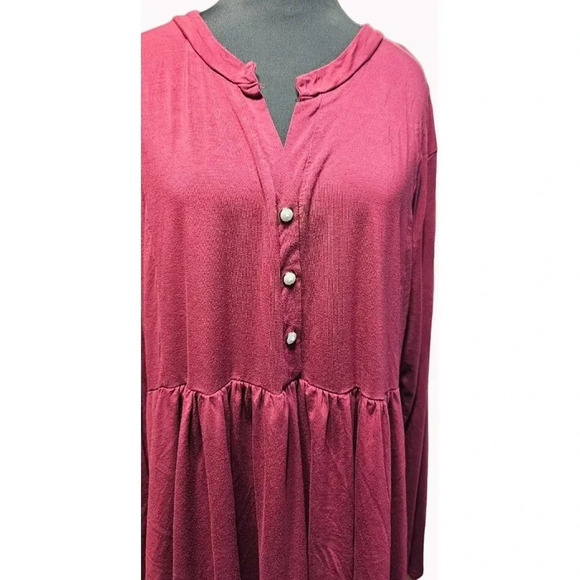 Allegrace Women's 3X Babydoll Style Tunic Long Sleeve Deep Red 30" Long - Picture 4 of 6
